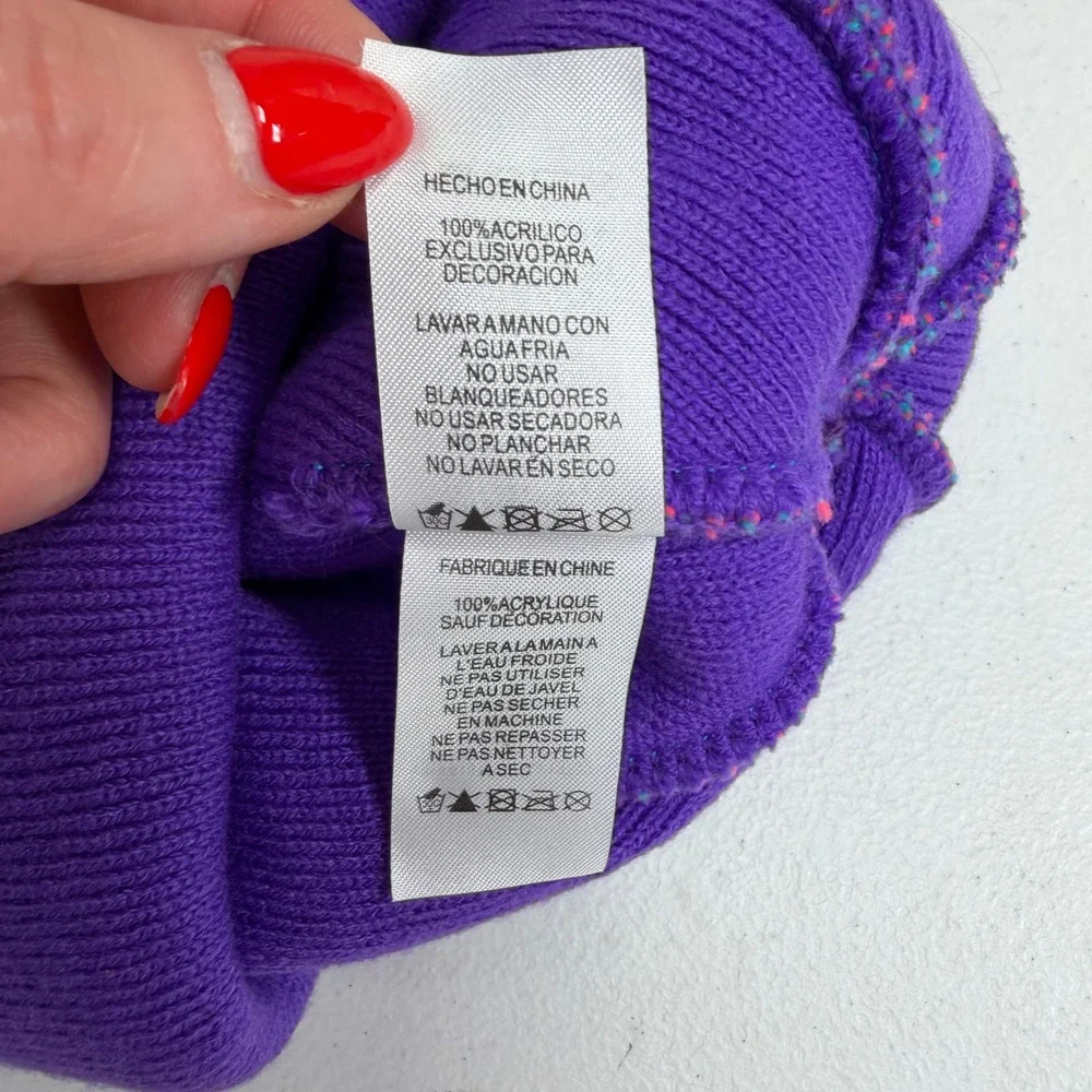 Nike Youth One Size Beanie Pom-Pom Knit Colorblock Purple Teal Pink Swoosh Logo